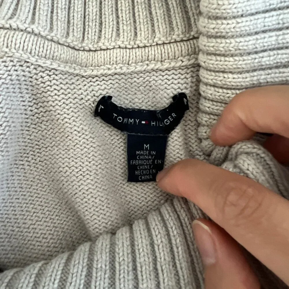 2for$30🏷Tommy Hilfiger Oatmeal Shawl Collar Pullover Knit Sweater - Picture 3 of 12
